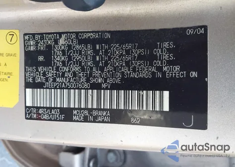 2005 Toyota Highlander Limited V6 из США, поврежденный, VIN JTEEP21A750076080